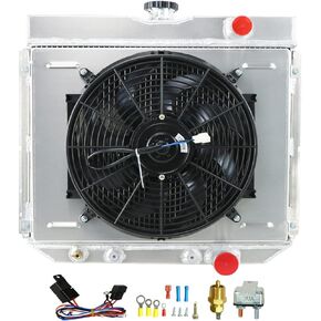 CU340 Radiator For 1963-1970 Ford Mustang Mercury Cougar Fairlane, 4 Row Core Cooling Radiator + Shroud/Fan + Relay Kit