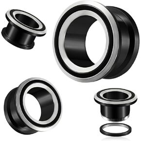 Pair Black&Gold/Black&Silver Tone Rim Ear Gauges Tunnel For Men Women Cut Texture Ear Stretching Expander Piercing Body Jewelry