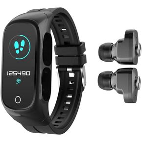 N8 2 in 1 Smartwatch with Earbuds Smart Bracelet TWS Wireless Bluetooth Headset Combo Bluetooth Call Heart Rate Blood Pressure Sleep Monitor Women Men Sport Fitness Tracker (Black)