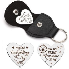 Pocket Hug Token, Hey Dad Long Distance Gifts Double Sided Pocket Hug Coin Stainless Steel Special Father's Day Present with Leather Keychain for Dad Papa Father Birthday Festivals