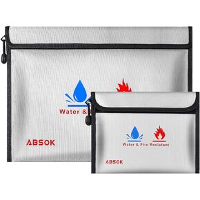 Fireproof Document Bag，Fireproof Money Safe Document Bag 15 x11 & 9x7 Inches Set Non-Itchy Silicone Coated Fire Resistant Bag Fireproof Safe Storage for Money, Documents, Jewelry and Passport