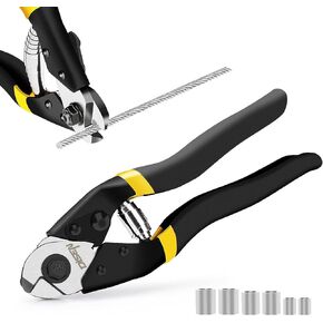 DISEN Wire Cutters, Heavy Duty Wire Cutters Cutting Up to 3/16", Wire Rope Cable Cutter Stainless Steel for Metal Wire Fence, Bike Bicycle Brake Line Cutter, Spring Loaded, Non-slip Matte Handle