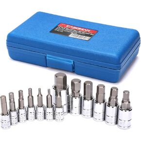 CASOMAN 13 Piece Hex Bit Socket Set, S2 Steel Bit Socket Tool Kit, Metric, 2mm-14mm, Allen Bit Socket Kit