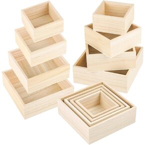 Aodaer 8 Pieces Unfinished Wooden Box in 4 Sizes Rustic Small Wood Box Square Storage Organizer Container Craft Box Paulownia Treasure Boxes for Crafts Home Table Decoration