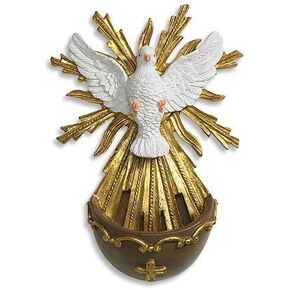 Catholic Confirmation Holy Spirit Dove with Cross Design 5 3/4 Inch Resin Hanging Holy Water Font