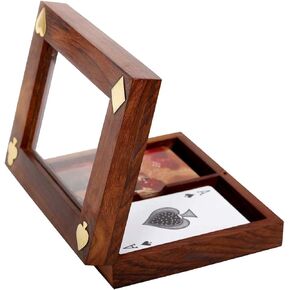 IBLAY Handmade Wooden Playing Card Holder Box -See Through Playing Cards Case