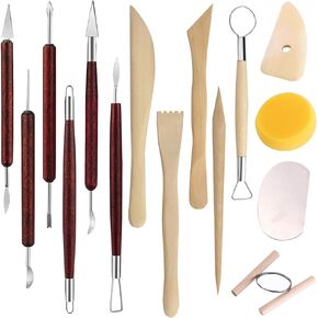 15PCS Pottery Carving Tools, Air Dry Polymer Clay Sculpting Tools Set, Pottery Trimming Tools with Smooth Wooden Handles, Clay Tool Kit for Kids Adults Beginners Professionals