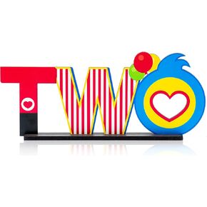 Plim TWO Letter Sign Wooden Table Centerpiece, Circus Clown Plim Theme 2nd Birthday Party Decoration Table Ornament Photo Props for Two Year Old Kids Second Birthday Theme Party Decor Supplies in Kuwait