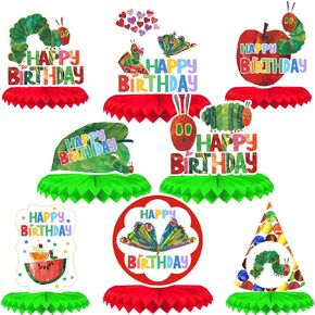 Kids' Picture Book Party Cartoon Caterpillar Honeycomb Centerpiece 8-Piece Set - Hungry Caterpillar Birthday Party, Baby Shower Party Double Sided Printed Table Decoration for Boys and Girls - LIANGSS