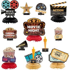 OSNIE 12Pcs Movie Night Themed Honeycomb Centerpieces Table Topper Party Decorations Supplies Movie Star Walk of Fame Ticket Projector Popcorn Table Decor for Oscar Awards Ceremony
