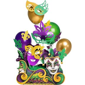 Cheerland Gold Green Purple Mardi Gras Table Centerpiece Float Carnival Fat Tuesday Party Decoration Shrove Tuesday Table Decoration Pancake Tuesday Party Supplies New Orleans Decoration with Balloons
