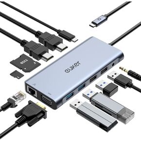 Laptop Docking Station 12 in 1 USB C Hub Multiport Adapter Dongle with 2 HDMI, VGA,100W PD, Ethernet, SD/TF, 4 USB C, Mic/Audio for MacBook/Dell/HP/Lenovo Laptops