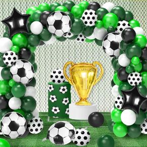 Soccer Party Decorations, 113Pcs Soccer Party Balloon Garland Arch Kit Green White Black Balloons with Soccer Foil Balloons for Sports Soccer Theme Birthday Party Decorations