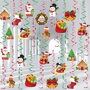 KIMOBER 30PCS Christmas Hanging Swirls Decorations, Double Sided Foil Swirl Hanging Ceiling Decorations for Xmas Holiday Party Supplies