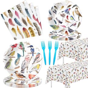 Bird Plates And Napkins Party Supplies - Bird Party Decorations, Plate, Napkin, Fork, Tablecloth, Wild Bird Bridal Baby Shower Birthday Wedding Spring Summer Tea Party Tableware | Serve 24