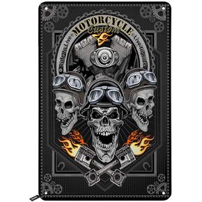 Swono Motorcycle Skulls Tin Signs,Cool Motorbike Club Poster Vintage Metal Tin Sign For Men Women,Wall Decor for Bars,Restaurants,Cafes Pubs,12x8 Inch