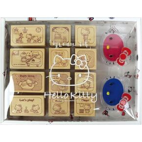 Day in The Life of Hello Kitty - 12 Assorted Hello Kitty Stamp Set in Gift Box - with Blue & Pink Ink Pads