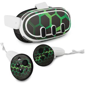 MightySkins Skin Compatible with Meta Quest 3 - Green Hex | Protective, Durable, and Unique Vinyl Decal wrap Cover | Easy to Apply, Remove, and Change Styles