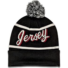 Hockey Beanie Hat - Alternate Black and White Color with Pom Pom and Jersey Script Comfortable and Fun Fan Gift.