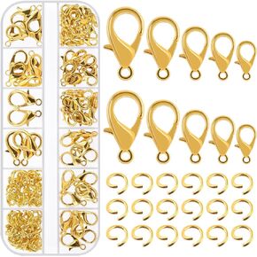 Keadic 170Pcs Open Jump Rings and Lobster Claw Clasps Assortment Set with Storage Case, 6mm Round Ring Connectors and 10/12/14/16/18MM Fastener Hook for Jewelry Making (Sliver)