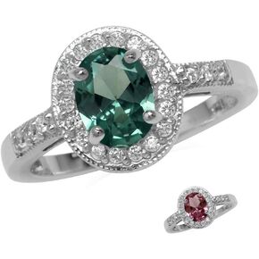 Silvershake 8X6mm Oval Shape Simulated Color Change Alexandrite 925 Sterling Silver Halo Engagement Ring