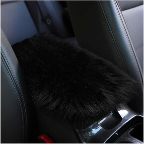 Furry Car Center Console Cover, 11.8"×7.9" Sheepskin Wool Armrest Box Cushion Pad, Comfort Soft Auto Center Console Protector, Interior Decor Accessories for Most Vehicles (Black)