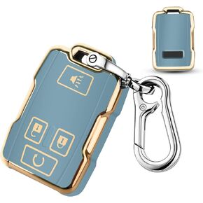 QBUC for Chevy 360 Degree Protector Key Fob Cover with Keychain Compatible with Chevrolet 2014-2021 LT GMC Sierra Canyon Yukon Suburban Tahoe Silverado Colorado (3/4/5/ Button) Smart Key(Black)