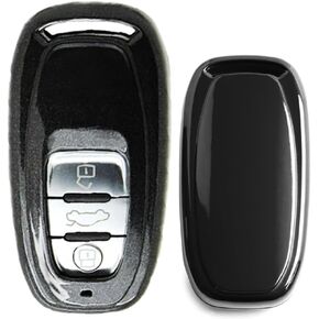 iJDMTOY Exact Fit Glossy Metallic Black Carbon Fiber Pattern Smart Remote Key Fob Shell Compatible with Audi A3 A4 A5 S4 S5 A6 A7 A8 Q3 Q5 Q7, etc Gen1 Key