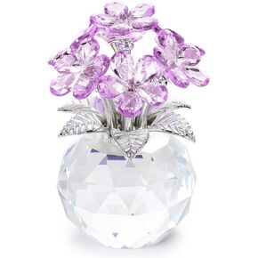 YWHL Pink Crystal Forget Me Not Figurines with Base, Crystal Glass Flower Gifts for Women, Handmade Flower Collectible Figurine Ornaments for Tabletop Centerpieces, Crystal Flower Home Decor