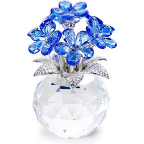 تماثيل YWHL الكريستالية الزرقاء Forget Me Not Flowers مع قاعدة، هدايا زهور زجاجية كريستالية للنساء، زخارف تمثال صغيرة مصنوعة يدويًا من الزهور للقطع المركزية على الطاولة، ديكور زهرة كريستال