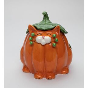Fine Ceramic Whisker Cat Pumpkin Cat Candy Box by Amy Lacombe