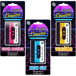 Retro Cassette Car Air Freshener 3 Pack by ImagineeringDepot - Novelty Audio Tape Design, 90s Gifts, New Car Scent, Vanilla Scent, Crystal Ice Scent, Long-Lasting Freshness, Classic Gift