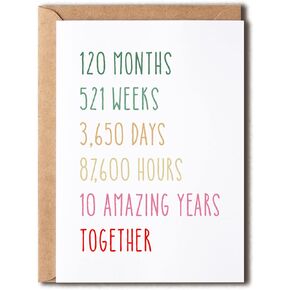 10Th Anniversary Card - Funny 10 Years Wedding Anniversary Card - Tenth Anniversary Card For Him Her - Gift Perfect For Husband Wife,5 x 7 inches