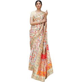 Jaanvi Women's Indian Traditional Kashmiri Jamawar Silk Saree With Unstitched Blouse Piece