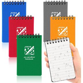 JULMELON Waterproof Pocket Notebook, 3 X 5 Mini Spiral Notepad Weatherproof，Spiral Notebook Little Memo Steno Note Pads All Weather Notepad for Home, Office, College, School, Assorted Colors, 6 Pack