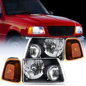 Nilight Headlight Assembly for 2001 2002 2003 2004 2005 2006 2007 2008 2009 2010 2011 Ford Ranger Replacement Headlamp Black Housing Amber Reflector