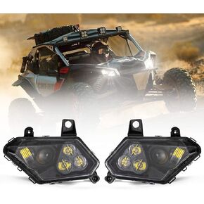 BUNKER INDUST LED Headlight Clear Lens Replacement Headlamp for Can Am Maverick X3 XDS XRS Max Turbo R 2017 2018 2019 2020 2021 LED halo lights, Replacement Part 710004658, 710004659