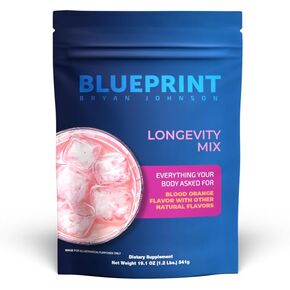 Blueprint Bryan Johnson Longevity Mix - Muscle Builder & Recovery Supplement - Promotes Focus and Stress Relief - Creatine, Ashwagandha, L-Theanine, Calcium - Vegan, Keto Friendly (Blood Orange)