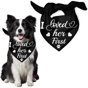 ORIGACH Promoted to Big Sister Dog Bandana, White Flower Pattern Pregnancy Announcement Dog Bandana, Pet Dog Triangle Scarf, Gender Reveal Photo Prop Pet Accessories for Dog Lovers Owner GIF