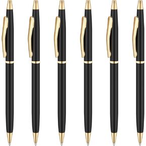 Unibene Slim Metallic Retractable Ballpoint Pens - Carved Chrome & Gold, Nice Gift for Business Office Students Teachers Wedding Christmas, Medium Point(1 mm) 6 Pack-Black ink