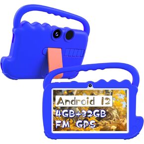 Kids Tablet 7 inch, Android 12 Tablet for Kids, 4GB RAM 32GB ROM Toddler Tablet, Bluetooth, IPS Screen, Parental Control, Dual Camera Shockproof Case for Educational, Games