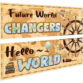 Ctosree 2 Pieces Travel The Map Future World Changers Bulletin Board Set Travel Map Social Studies Classroom Decorations for History Classroom Door Wall Decor Supplies Travel Theme Party Decoration