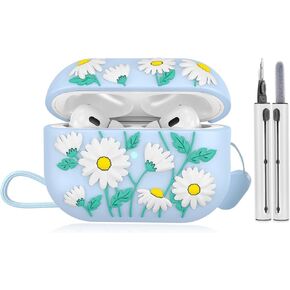 AIRSPO AirPods Pro 2nd Generation Case Cover with Cleaner Kit, Flower Engraved Case for AirPod Pro 2nd 1st Generation Charging Case with Lanyard (2023/2022), Green