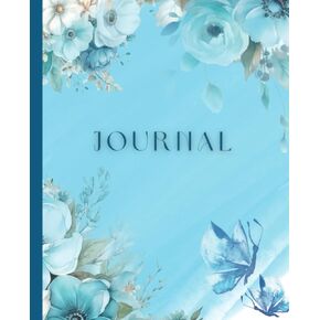 Aesthetic watercolor flower journal for women, teens, young and adults | Blank, lined pages journal | blue vintage watercolour floral style paperback journal