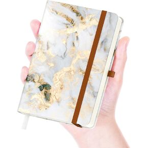 Small Notebook, Mini Pocket Journal A6 5.7" x 3.9", Leather Hardcover Journal with Pen Holder, 160 Thick Papers, Cute Lined Notebook Small Notepad for Women Writing Work Travel, Pink Marble
