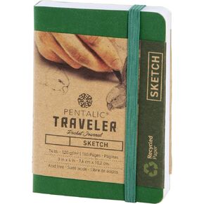 Pentalic 3" x 4" Pocket Sketchbook Traveler Journal, 160 Pages, Green