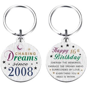 TANWIH 16th Birthday Gifts for Girls, Born in 2008 Birthday Keychain, 16 Year Old Boy Birthday Gift Ideas, Chasing Dreams Since 2008