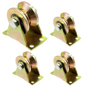 4Pcs 2 Inch V Groove Wheels with Bracket, 1045 Steel Wheel Pulley V Shape Bracket Roller Heavy Duty Rigid Casters Sliding Gate Rollers Pressure Bearing Roller for Mechanical Equipment