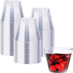 9 oz Clear Plastic Cups, 100 Pack Disposable Fancy Cups for Wedding, Cocktail Cups 9 Ounce, Bulk Clear Plastic Tumblers for Iced Coffee, Cold Beverage