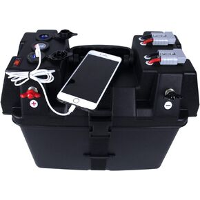 BA 890, RV Battery Box Trolling Motor Smart Battery Box Power Center with Battery Quick Connector, Dual USB Power Voltmeter Gauge, Power Isolator for RV SUV ATV